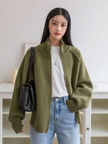 DAZY Women's Solid Color Casual Versatile Daily Wear Cardigan - Green - View 2
