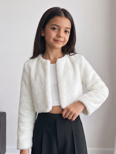 Firerie Kids Firerie Kids Tween Girl Minimalist Faux Fur Jacket, Suitable For Party And Outdoor Wear, Autumn/Winter
