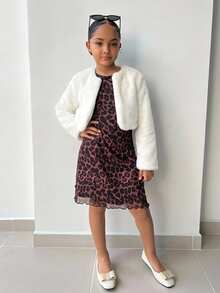 Firerie Kids Firerie Kids Tween Girl Minimalist Faux Fur Jacket, Suitable For Party And Outdoor Wear, Autumn/Winter - White - View 2