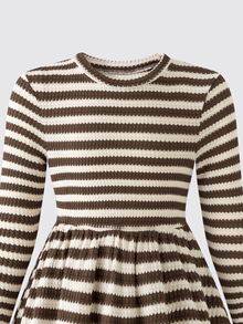SHEIN Vintaside Kids Tween女孩2件組純色淺棕色與棕色格紋喇叭裙，優雅休閒對比羅紋上衣，刺繡公主風，適合感恩節、秋季、校園穿搭 - 彩色 - 查看 5