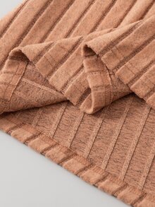 SHEIN Vintaside Kids Tween女孩2件組純色淺棕色與棕色格紋喇叭裙，優雅休閒對比羅紋上衣，刺繡公主風，適合感恩節、秋季、校園穿搭 - 彩色 - 查看 6
