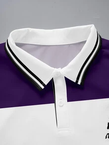 Manfinity Dauomo 男士休閒條紋印花 Polo 衫，藍色系，馬匹圖案，適合商務與日常穿著，辦公室穿搭 - 彩色 - 查看 4