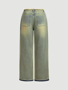 SHEIN Glamour Women's Sexy Button Rivet Frayed Hem Denim Jeans - Dusty Blue - View 7