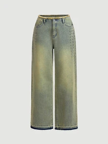 SHEIN Glamour Women's Sexy Button Rivet Frayed Hem Denim Jeans - Dusty Blue - View 6
