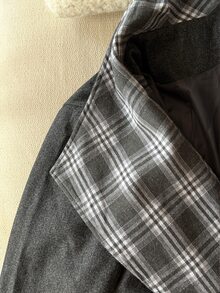 Vibekara Plus Size Casual Plaid Double-Breasted Wool Blend Coat, Autumn/Winter - Grey - View 5