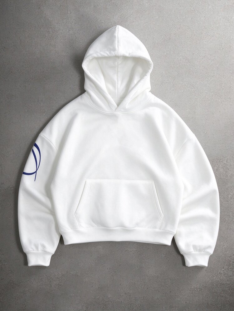 Manfinity Hypemode Men's Letter Print Long Sleeve Casual Pocket Hoodie Sweatshirt - White - View 2