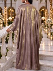 Fleurora Plus Size Elegant Luxury Faux Pearl Decor Dress Fall - Dusty Pink - View 3