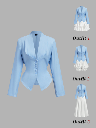 SHEIN MOD Blue Deep V-Neck Blazer With Cinched Waist Back