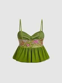 SHEIN MOD Women's Sexy Sequin Pleated Camisole Tank Top Street Style - Green - View 3