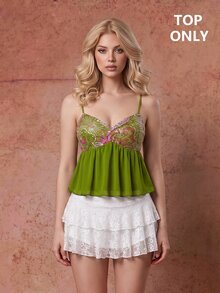 SHEIN MOD Women's Sexy Sequin Pleated Camisole Tank Top Street Style - Green - View 9