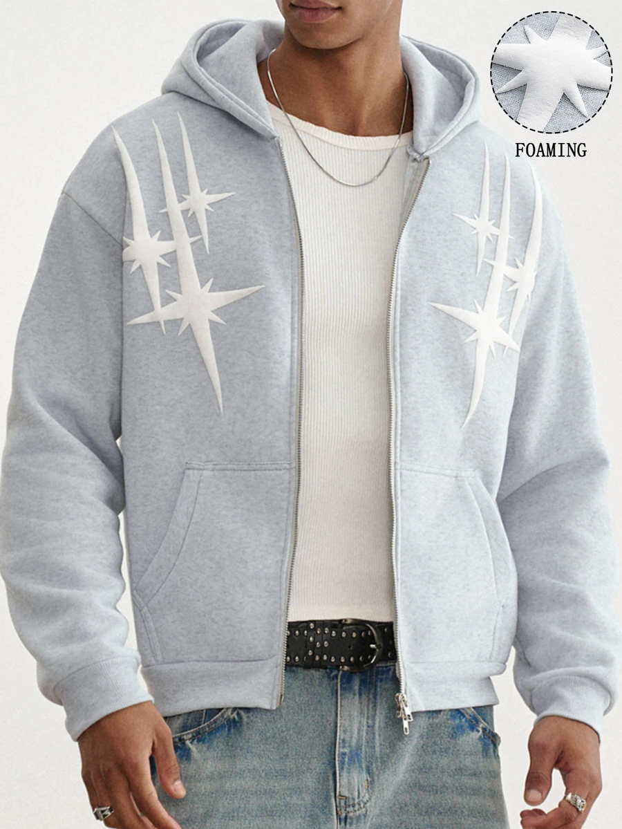TOKVUE Men's INS Hot-Selling Star Foam Sweatshirt, Boyfriend/Husband Gift, Party & Travel - Light Grey - View 1