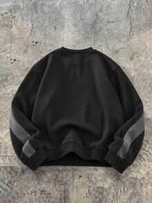 SHEIN Coolqubz 青少年男孩極簡街頭風寬鬆街頭風格小印花衛衣，舒適面料，獨特版型，秋季海灘Sixth Form黑色 - 黑色 - 查看 2