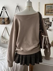 Collagica Collagica Pentagram Applique Fashion Minimalist Women's Oversized Scoop Neck Long Sleeve Sweatshirt, Gift For Friends - Apricot - View 2