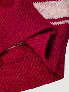 SHEIN MOD فستان محبوك بياقة مائلة غير متماثلة وأكمام طويلة بألوان متباينة للبنات، خطوط بألوان متباينة، قصة فضفاضة، مقاسات كبيرة، خريف/شتاء، عنابي، وردي - روز أحمر - مشاهدة 5