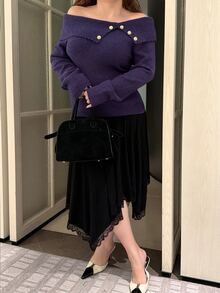 Vibekara Autumn/Winter French Style Turn-Down Collar Elegant Unique Slim Fit Design Purple Button Decor Niche Pullover Sweater Fall - Purple - View 4