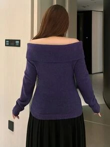 Vibekara Autumn/Winter French Style Turn-Down Collar Elegant Unique Slim Fit Design Purple Button Decor Niche Pullover Sweater Fall - Purple - View 2