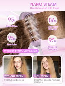 SHEGLAM HAIR Hydra Shot Steam Straightening Brush Pro,Steam Straightener,12 Temps & 3 Steam Levels,8 Min Sleek Straight,Keratin Pro™ Protective Coating,Nourishes Hair,Less Heat Damage & Reduced Breakage,Travel Dual Voltage For Fast Salon Results Curly & Frizzy Hair Hair Straightener Brush Makeup Holiday Accerssories Pink Comb Autumn - Mauve Purple - View 4
