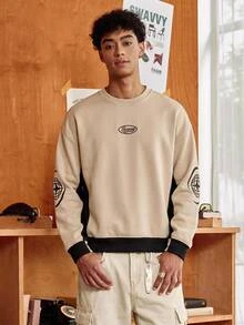 SWAVVY Men's Knitted Fashion Daily Young Casual Loose Long Sleeve Thermal Lined Autumn/Winter Sweatshirt - Light Khaki - View 1