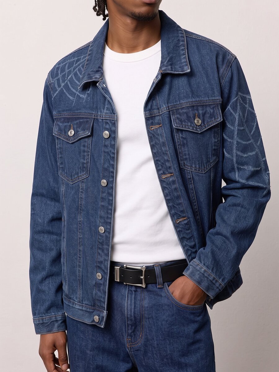 VOXRYNE Men'S Long Sleeve Single Breasted Denim Jacket