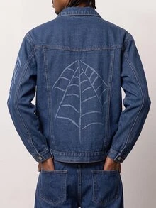 VOXRYNE Men'S Long Sleeve Single Breasted Denim Jacket - Dark Wash - View 3