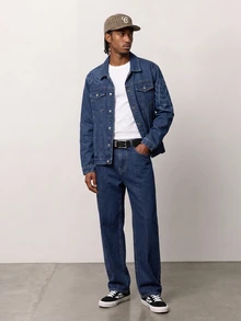 VOXRYNE Men'S Long Sleeve Single Breasted Denim Jacket - Dark Wash - View 8