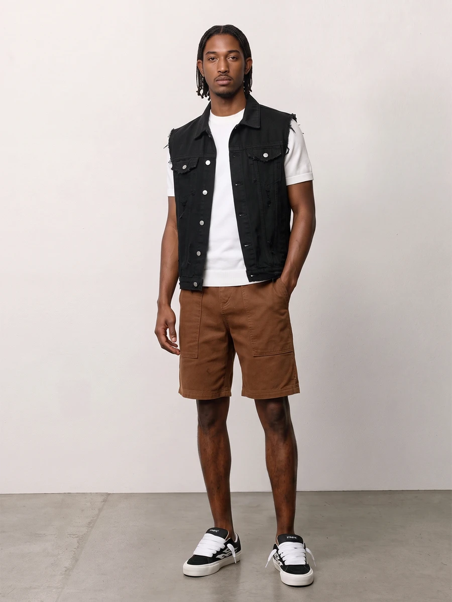 Zalmeno Men's Relaxed Fit Pockets Loose American Casual Denim Shorts