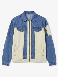 Zalmeno Men's Color Block Flap Detail Denim Jacket - Medium Wash - View 4