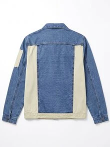 Zalmeno Men's Color Block Flap Detail Denim Jacket - Medium Wash - View 6