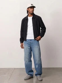 Zalmeno New Distressed Baggy Straight Leg Vintage American Style Casual Pants, Suitable For All Seasons - Medium Wash - View 4