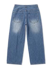 Zalmeno New Distressed Baggy Straight Leg Vintage American Style Casual Pants, Suitable For All Seasons - Medium Wash - View 6
