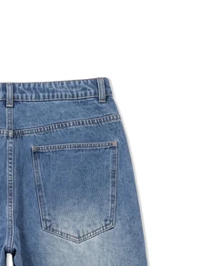 Zalmeno New Distressed Baggy Straight Leg Vintage American Style Casual Pants, Suitable For All Seasons - Medium Wash - View 8