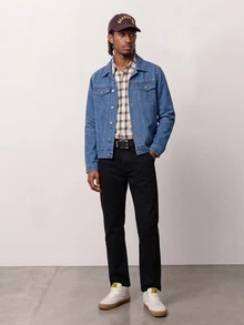 Zalmeno Men's Loose Casual Plain Denim Jacket With Pearl Decor, Autumn, For Vacation - Blue - View 9