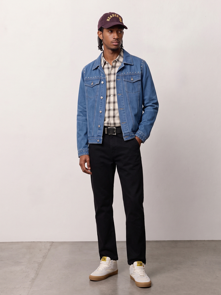 VOXRYNE Men's Loose Casual Plain Denim Jacket With Pearl Decor, Autumn, For Vacation - Blue - View 8