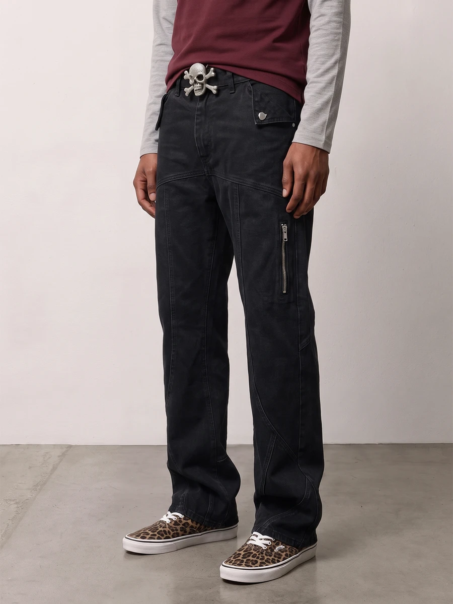 VOXRYNE Men's Straight Leg Loose Casual Denim Jeans With Zipper Pockets