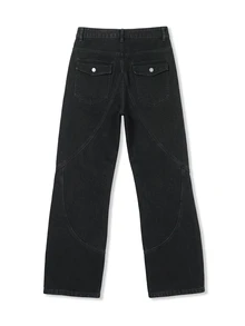 VOXRYNE Men's Straight Leg Loose Casual Denim Jeans With Zipper Pockets - Black - View 7