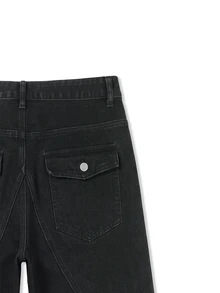 VOXRYNE Men's Straight Leg Loose Casual Denim Jeans With Zipper Pockets - Black - View 9