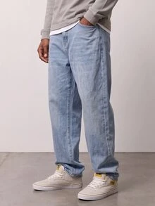 Zalmeno Men's Pocket Loose Wide Leg Casual Versatile Jeans - Light Wash - View 2