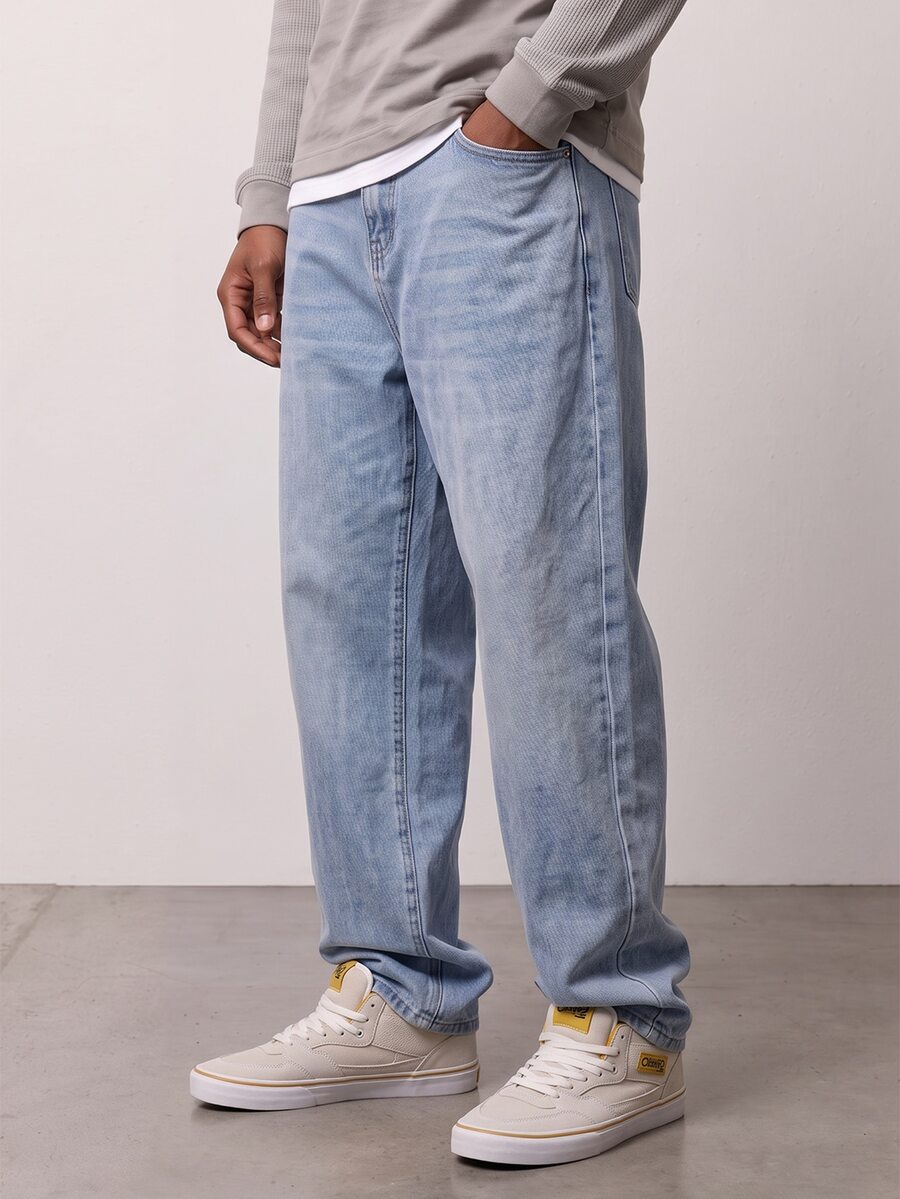 Zalmeno Men's Pocket Loose Wide Leg Casual Versatile Jeans