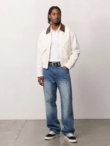 Zalmeno Men's Casual Loose Straight Fit Pocketed Baggy Jeans - Medium Wash - View 4