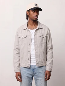 Zalmeno Men's Pocket Long Sleeve Button Casual Denim Loose Jacket - Grey - View 9