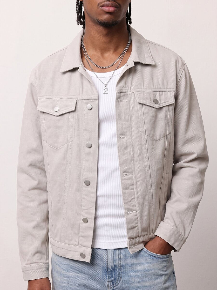 Zalmeno Men's Pocket Long Sleeve Button Casual Denim Loose Jacket