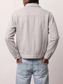 Zalmeno Men's Pocket Long Sleeve Button Casual Denim Loose Jacket - Grey - View 3