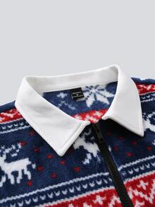 Claim Dot Men's Zipper Christmas Jacket, Blue Background With Snowflake And Deer Pattern, Fashionable And Versatile, Suitable For Christmas Home Leisure, Outdoor Activities, Perfect Gift For Boyfriend Or Husband - Multicolor - View 5