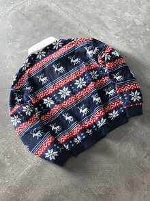 Claim Dot Men's Zipper Christmas Jacket, Blue Background With Snowflake And Deer Pattern, Fashionable And Versatile, Suitable For Christmas Home Leisure, Outdoor Activities, Perfect Gift For Boyfriend Or Husband - Multicolor - View 4