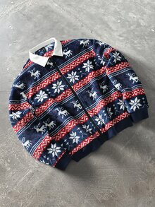 Claim Dot Men's Zipper Christmas Jacket, Blue Background With Snowflake And Deer Pattern, Fashionable And Versatile, Suitable For Christmas Home Leisure, Outdoor Activities, Perfect Gift For Boyfriend Or Husband - Multicolor - View 1