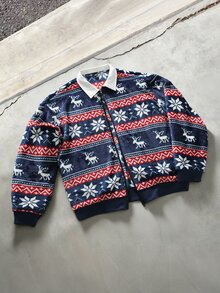Claim Dot Men's Zipper Christmas Jacket, Blue Background With Snowflake And Deer Pattern, Fashionable And Versatile, Suitable For Christmas Home Leisure, Outdoor Activities, Perfect Gift For Boyfriend Or Husband - Multicolor - View 7