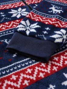 Claim Dot Men's Zipper Christmas Jacket, Blue Background With Snowflake And Deer Pattern, Fashionable And Versatile, Suitable For Christmas Home Leisure, Outdoor Activities, Perfect Gift For Boyfriend Or Husband - Multicolor - View 6