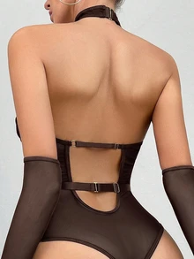 SHEIN 5件裝黑色優雅性感女款連身內衣 - 咖啡棕 - 查看 2