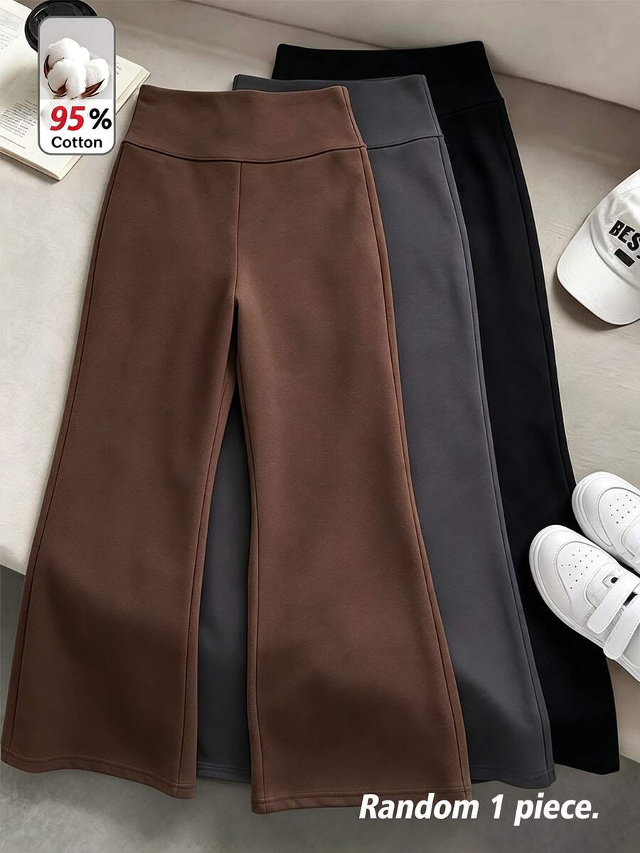 SHEIN Celana Panjang Rajut Longgar Kasual Lurus untuk Remaja Perempuan - Coklat - View 1