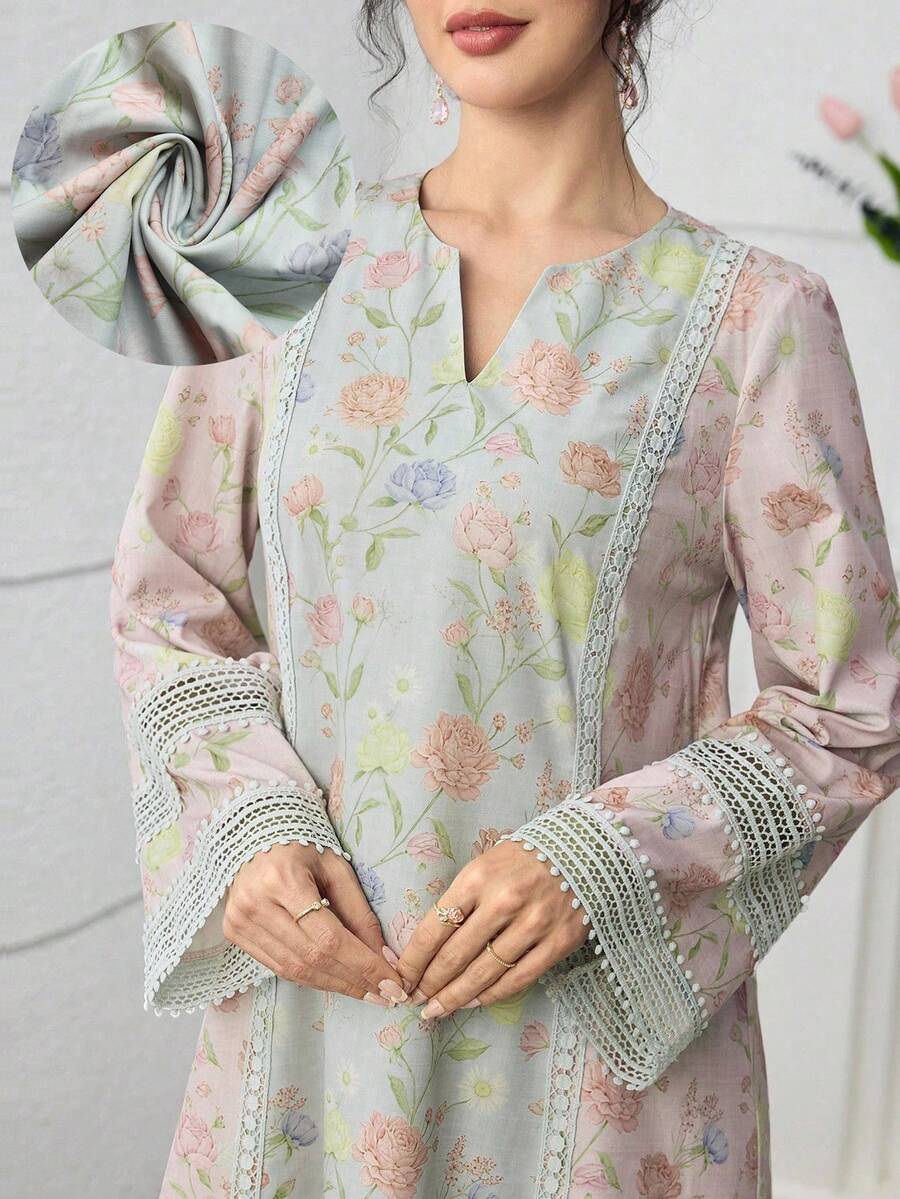 Yasmyna 浪漫花卉蕾丝拼接宽松时尚女式连衣裙 - 彩色 - 查看 1